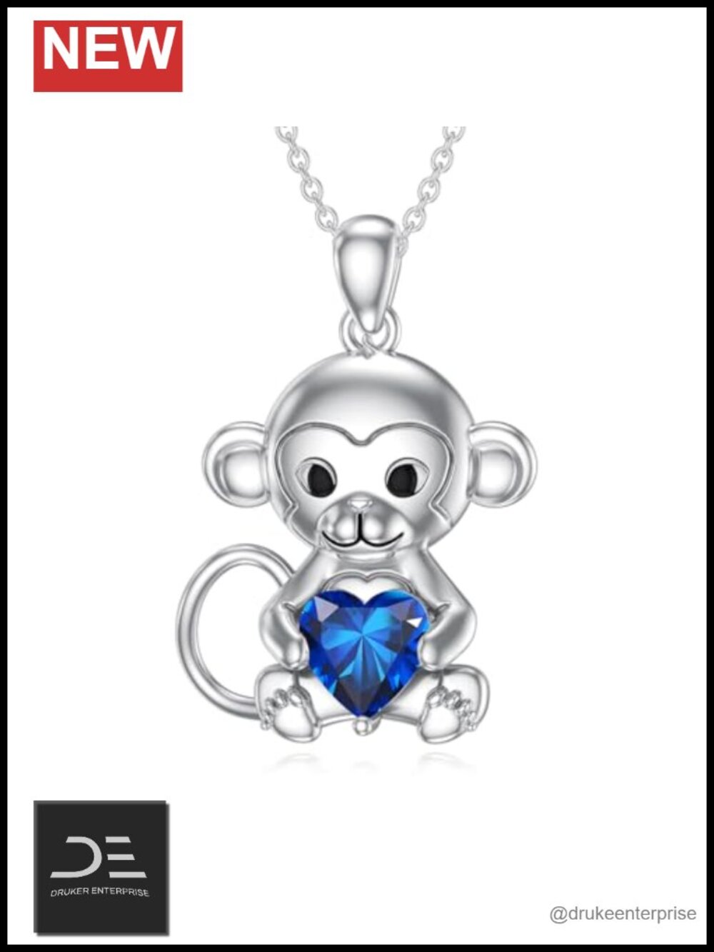 Sterling Silver Monkey Birthstone Pendant Necklace 18" Adjustable